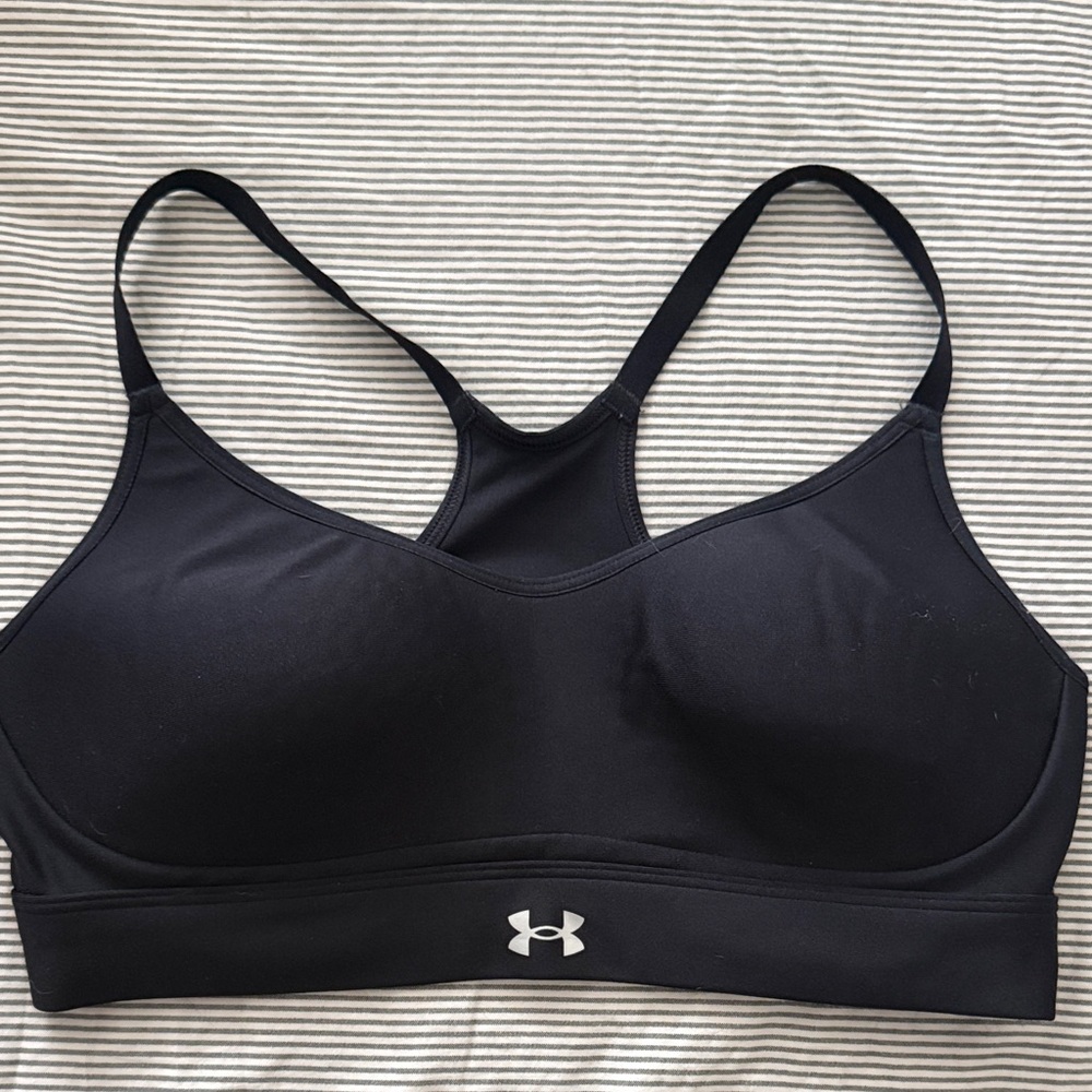 Under Armour Black Sports Bra with White Logo